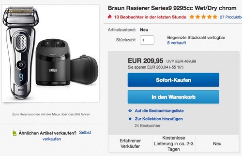 Braun Series 9 9295 CC Elektrischer Rasierer Technologie Wet & Dry - jetzt 15% billiger Braun Series 9 9295 CC Elektrischer Rasierer Technologie Wet & Dry - jetzt 15% billiger