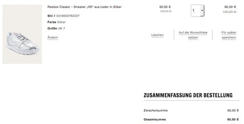  Reebok Classic  Sneaker HD aus Leder in Silber - jetzt 20% billiger