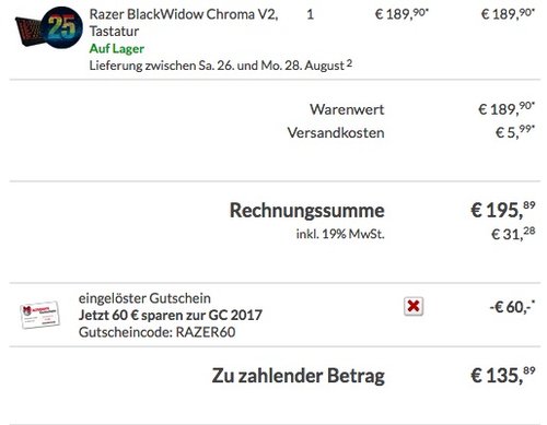 Razer Blackwidow Chroma V2 Taktile & Klickende Mechanische Gaming Tastatur - jetzt 20% billiger