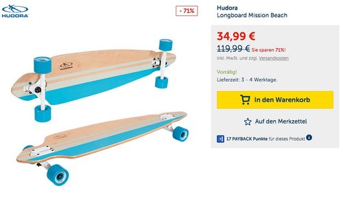 HUDORA Longboard Mission Beach - jetzt 43% billiger
