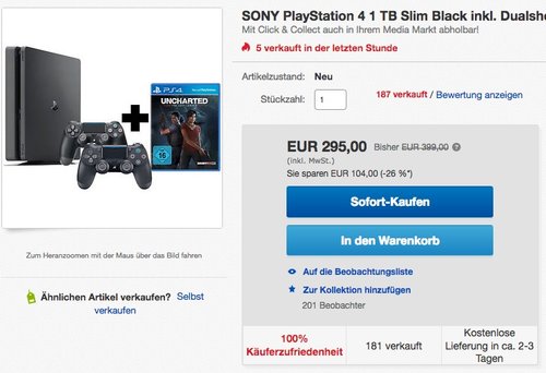 SONY PlayStation 4 1 TB Slim inkl. 2. Controller + Uncharted The Lost Legacy - jetzt 15% billiger