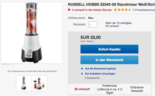 Russell Hobbs 22340-56 Aura Mix & Go Pro Mix / Smoothie Maker - jetzt 45% billiger