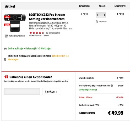 LOGITECH C922 Pro Stream Gaming Version Webcam - jetzt 38% billiger LOGITECH C922 Pro Stream Gaming Version Webcam - jetzt 38% billiger