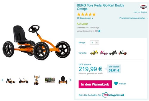 BERG Toys Pedal Go-Kart Buddy Orange - jetzt 2% billiger