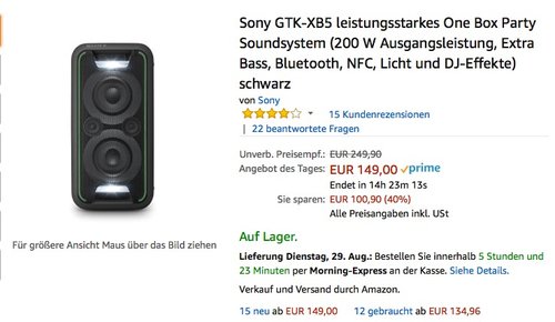Sony GTK-XB5 leistungsstarkes One Box Party Soundsystem - jetzt 16% billiger Sony GTK-XB5 leistungsstarkes One Box Party Soundsystem - jetzt 16% billiger