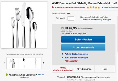 WMF Palma Besteck-Set 60-teilig für 12 Personen - jetzt 23% billiger WMF Palma Besteck-Set 60-teilig für 12 Personen - jetzt 23% billiger