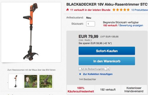 BLACK&DECKER 18V Akku-Rasentrimmer STC1820PC 1x 2,0Ah Akku+Ladegerät - jetzt 24% billiger