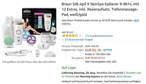 Braun Silk-épil 9 SkinSpa Epilierer 9-961v, mit 12 Extras, inkl. Rasieraufsatz, Tiefenmassage-Pad - jetzt 13% billiger Braun Silk-épil 9 SkinSpa Epilierer 9-961v, mit 12 Extras, inkl. Rasieraufsatz, Tiefenmassage-Pad - jetzt 13% billiger