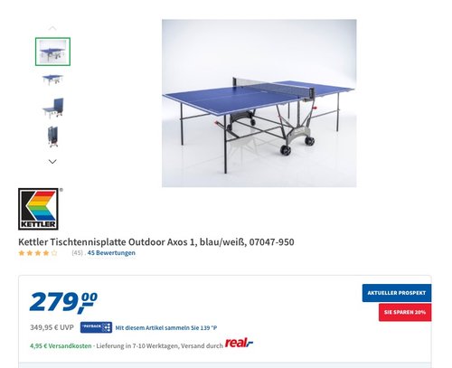 Kettler Tischtennisplatte AXOS Outdoor 1 - Farbe: Blau und weiß - jetzt 12% billiger Kettler Tischtennisplatte AXOS Outdoor 1 - Farbe: Blau und weiß - jetzt 12% billiger