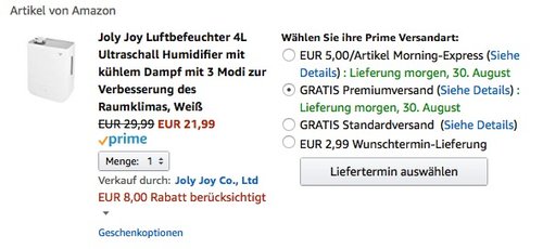 Joly Joy Luftbefeuchter 4L Ultraschall  - jetzt 27% billiger