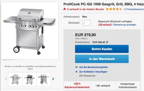 Profi Cook PC-GG 1059 Gasgrill 4+1 Brenner - jetzt 9% billiger