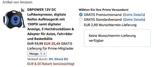 DBPOWER 12V DC Luftkompressor - jetzt 25% billiger