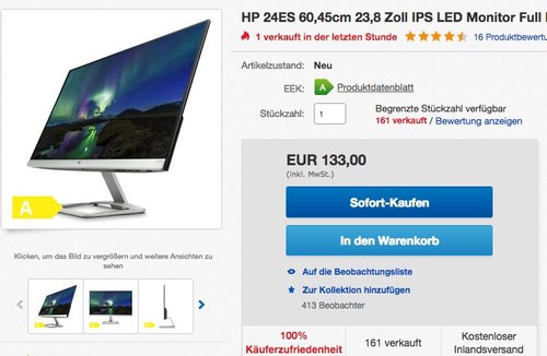 HP 24es (T3M78AA) 60,45cm (24 Zoll) Monitor  - jetzt 9% billiger