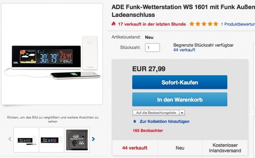 ADE Wetterstation WS 1601 mit Funk und Außensensor - jetzt 10% billiger ADE Wetterstation WS 1601 mit Funk und Außensensor - jetzt 10% billiger