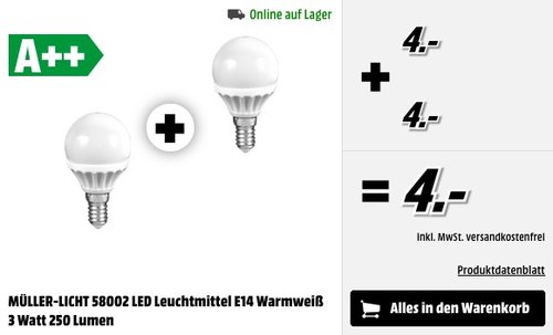 2er Set MÜLLER-LICHT LED MiniGlobe 3 Watt (25 Watt Ersatz) / E14 / 250 Lumen  - jetzt 46% billiger 2er Set MÜLLER-LICHT LED MiniGlobe 3 Watt (25 Watt Ersatz) / E14 / 250 Lumen  - jetzt 46% billiger
