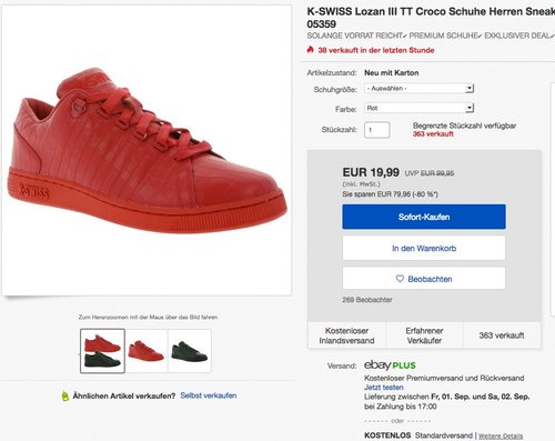 K-SWISS Lozan III TT Croco Schuhe Herren Sneaker rot - jetzt 33% billiger