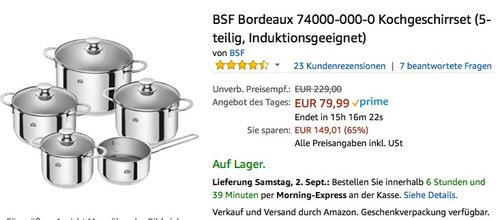 BSF Bordeaux 74000-000-0 Kochgeschirrset (5-teilig, Induktionsgeeignet) - jetzt 17% billiger