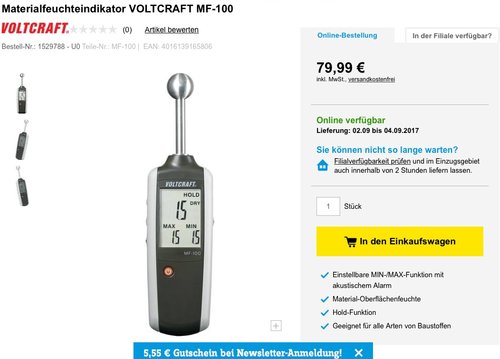 VOLTCRAFT Materialfeuchtemessgerät MF-100 - jetzt 36% billiger