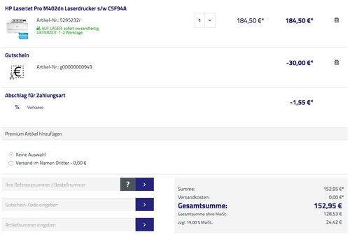 HP LaserJet Pro M402dn (C5F94A) Laserdrucker weiß - jetzt 17% billiger