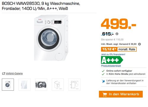 BOSCH WAW28530, 9 kg Waschmaschine, Frontlader, 1400 U/Min, A+++, Weiß - jetzt 19% billiger BOSCH WAW28530, 9 kg Waschmaschine, Frontlader, 1400 U/Min, A+++, Weiß - jetzt 19% billiger