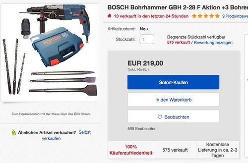 Bosch GBH 2-28 F Bohrmaschine - jetzt 11% billiger Bosch GBH 2-28 F Bohrmaschine - jetzt 11% billiger