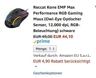 Roccat Kone EMP Max Performance RGB Gaming Maus (Owl-Eye Optischer Sensor, 12.000 dpi, RGB-Beleuchtung) schwarz  - jetzt 40% billiger