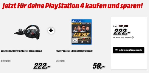 Logitech G29 Racing Lenkrad Driving Force für PS4, PS3 und PC plus F1 2017 Special Edition - jetzt 17% billiger Logitech G29 Racing Lenkrad Driving Force für PS4, PS3 und PC plus F1 2017 Special Edition - jetzt 17% billiger