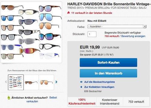 HARLEY-DAVIDSON Brille Sonnenbrille Vintage-Sonnenbrille - jetzt 62% billiger HARLEY-DAVIDSON Brille Sonnenbrille Vintage-Sonnenbrille - jetzt 62% billiger