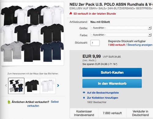 2er Pack U.S. POLO ASSN. V-Neck Shirt Herren T-Shirt Freizeitshirt - jetzt 57% billiger