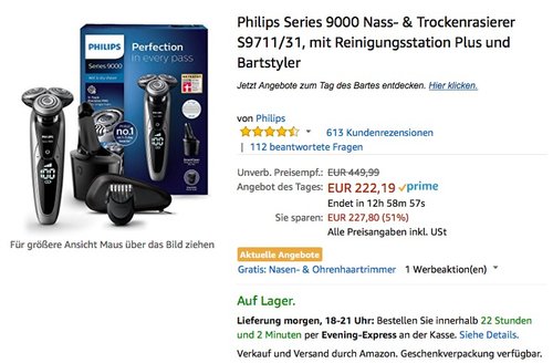Philips Series 9000 Nass- & Trockenrasierer , mit Reinigungsstation Plus und Bartstyler - jetzt 13% billiger Philips Series 9000 Nass- & Trockenrasierer , mit Reinigungsstation Plus und Bartstyler - jetzt 13% billiger
