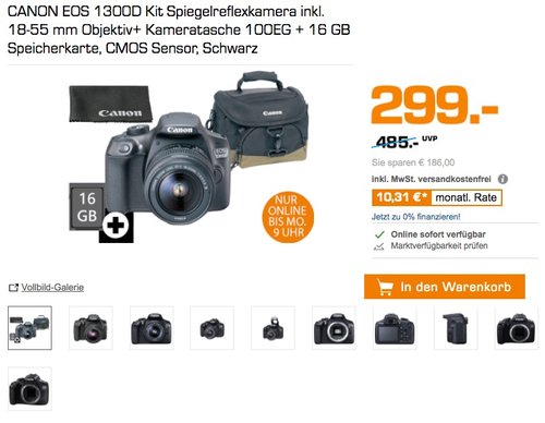 CANON EOS 1300D Kit Spiegelreflexkamera - jetzt 12% billiger CANON EOS 1300D Kit Spiegelreflexkamera - jetzt 12% billiger