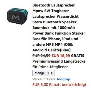Mpow 5W Tragbarer Bluetooth  Lautsprecher - jetzt 24% billiger