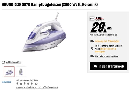 GRUNDIG SX 8570 Dampfbügeleisen (2800 Watt, Keramik) - jetzt 48% billiger