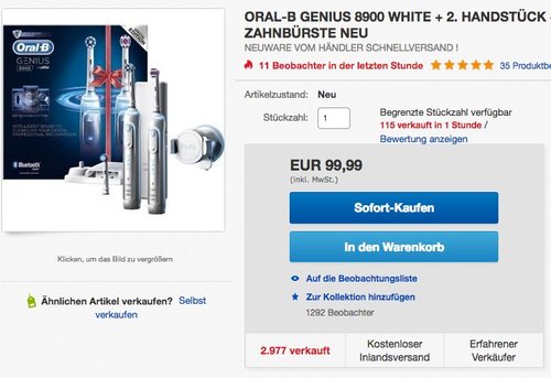 Oral-B Genius 8900 Elektrische Zahnbürste, mit Reise-Etui und drei Aufsteckbürsten, Bonus Pack mit 2 Handstücken - jetzt 14% billiger Oral-B Genius 8900 Elektrische Zahnbürste, mit Reise-Etui und drei Aufsteckbürsten, Bonus Pack mit 2 Handstücken - jetzt 14% billiger