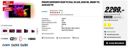 Philips 55POS901F 139 cm (55 Zoll) Fernseher (Ambilight, OLED 4K Ultra HD, Triple Tuner, Android TV) - jetzt 13% billiger Philips 55POS901F 139 cm (55 Zoll) Fernseher (Ambilight, OLED 4K Ultra HD, Triple Tuner, Android TV) - jetzt 13% billiger