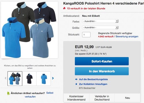 KangaROOS Herren Poloshirt in verschiedenen Farben und Größen - jetzt 35% billiger
