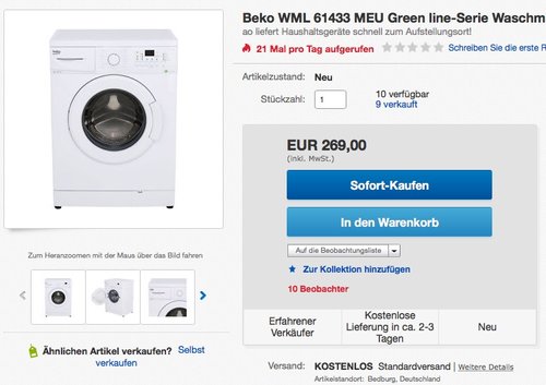 Beko WML 61433 MEU Green line-Serie Waschmaschine - jetzt 26% billiger
