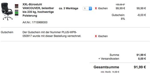 XXL-Bürostuhl VANCOUVER, belastbar bis 235 kg, hochwertige Polsterung - jetzt 32% billiger XXL-Bürostuhl VANCOUVER, belastbar bis 235 kg, hochwertige Polsterung - jetzt 32% billiger