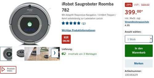 iRobot R782 Staubsaug-Roboter (Raum-zu-Raum Funktion, Füllstandanzeige) grau - jetzt 13% billiger