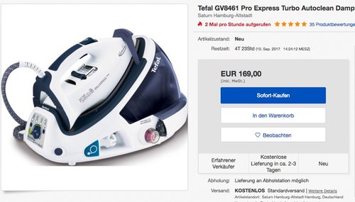 Tefal GV8461 Pro Express Turbo Autoclean Dampfbügelstation, 6 bar, Variabler Dampf 0-120 g/min - jetzt 16% billiger