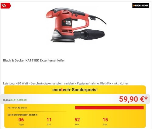 Black & Decker KA191EK Exzenterschleifer - jetzt 13% billiger