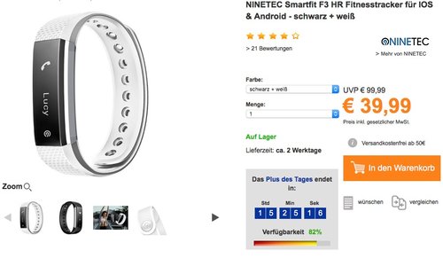 NINETEC Smartfit F3HR Fitnesstracker - jetzt 43% billiger