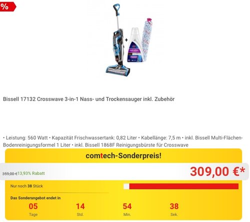 Bissell 17132 Crosswave 3-in-1 Nass- & Trockensauger (für Hartböden und Teppiche)  - jetzt 6% billiger