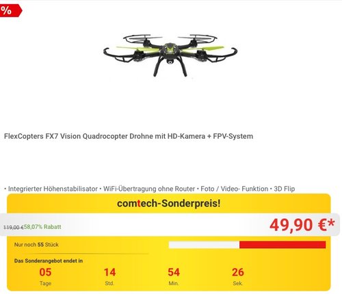 FlexCopters FX7 Vision Quadrocopter Drohne  - jetzt 55% billiger FlexCopters FX7 Vision Quadrocopter Drohne  - jetzt 55% billiger