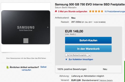 Samsung 500 GB 750 EVO Interne SSD Festplatte 2.5 Zoll - jetzt 21% billiger