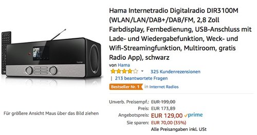 Hama Internetradio Digitalradio DIR3100M  - jetzt 18% billiger Hama Internetradio Digitalradio DIR3100M  - jetzt 18% billiger