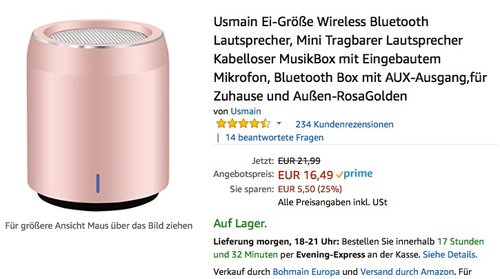 Usmain Ei-Größe Wireless Bluetooth Lautsprecher - jetzt 25% billiger Usmain Ei-Größe Wireless Bluetooth Lautsprecher - jetzt 25% billiger