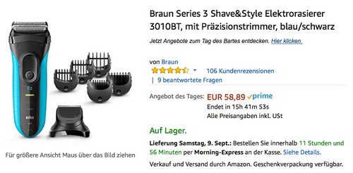 Braun Series 3 Shave&Style Elektrorasierer 3010BT, mit Präzisionstrimmer, blau/schwarz - jetzt 18% billiger Braun Series 3 Shave&Style Elektrorasierer 3010BT, mit Präzisionstrimmer, blau/schwarz - jetzt 18% billiger