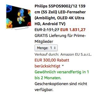 Philips 55POS9002/12 139 cm (55 Zoll) LED-Fernseher (Ambilight, OLED 4K Ultra HD, Android TV) - jetzt 14% billiger