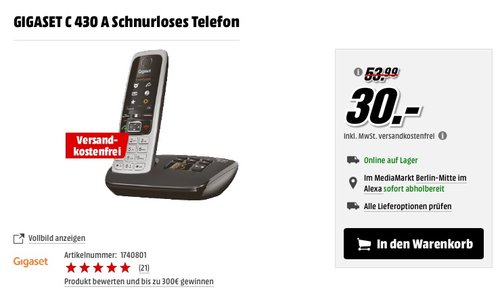 Gigaset C430A Telefon / Schnurlostelefon / Mobilteil - TFT - Farbdisplay / Dect -Telefon - mit Anrufbeantworter / Freisprechfunktion - jetzt 44% billiger Gigaset C430A Telefon / Schnurlostelefon / Mobilteil - TFT - Farbdisplay / Dect -Telefon - mit Anrufbeantworter / Freisprechfunktion - jetzt 44% billiger